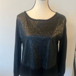 Blugirl Italian Mixed Media Sweater w/ Leather Embroidery - M